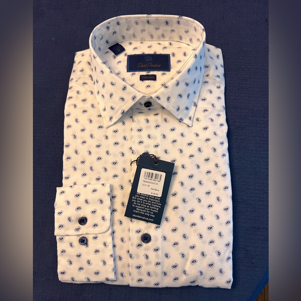 NWT David Donahue Fusion Button Up - Medium 15.5